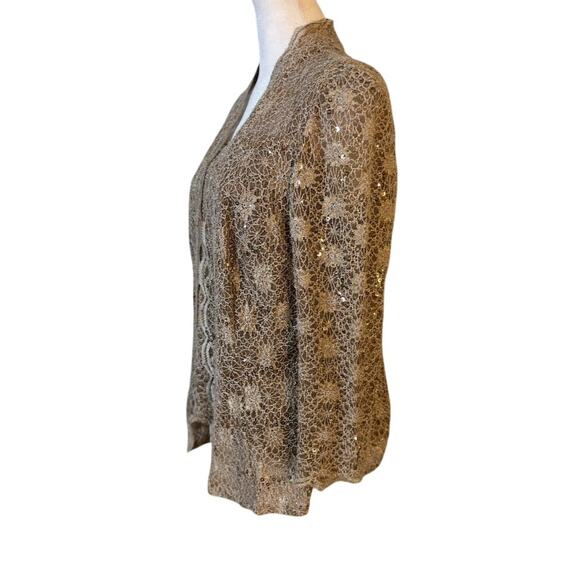 Alex Evenings Sparkly Lace Champagne 3/4 Sleeve Twin Set Size Large NWT - Picture 8 of 10